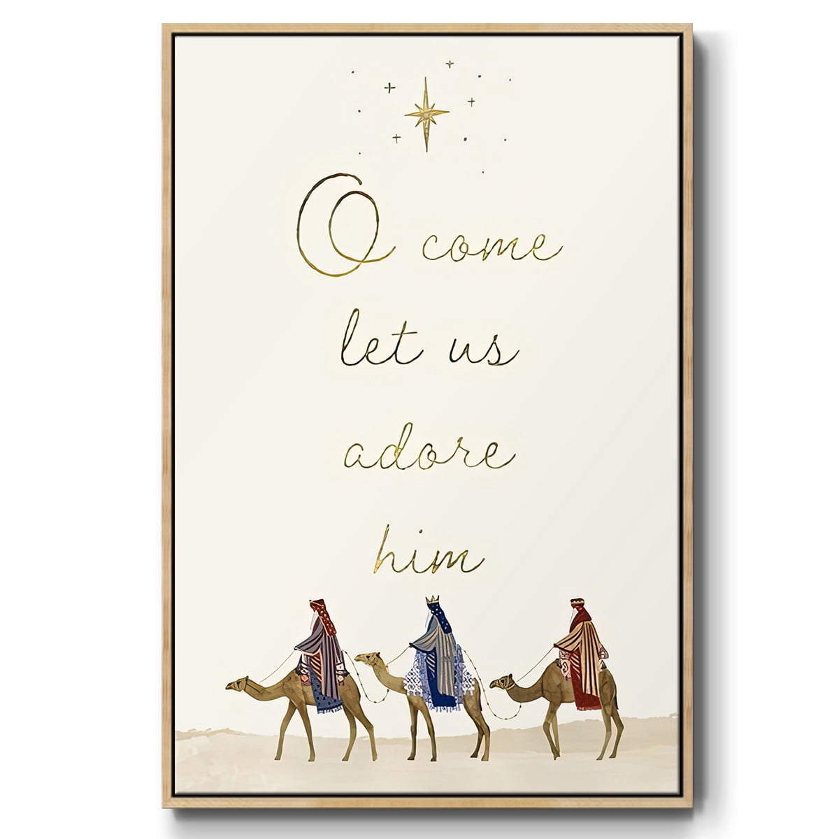 Away in a Manger Collection B - Framed Gallery Wrapped Holiday Canvas - 17 x 25 - Natural Wood Frame