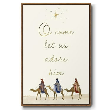 Away in a Manger Collection B - Framed Gallery Wrapped Holiday Canvas - 17 x 25 - Rosewood Frame