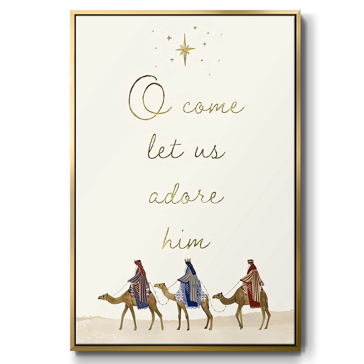 Away in a Manger Collection B - Framed Gallery Wrapped Holiday Canvas - 27 x 41 - Gold Frame