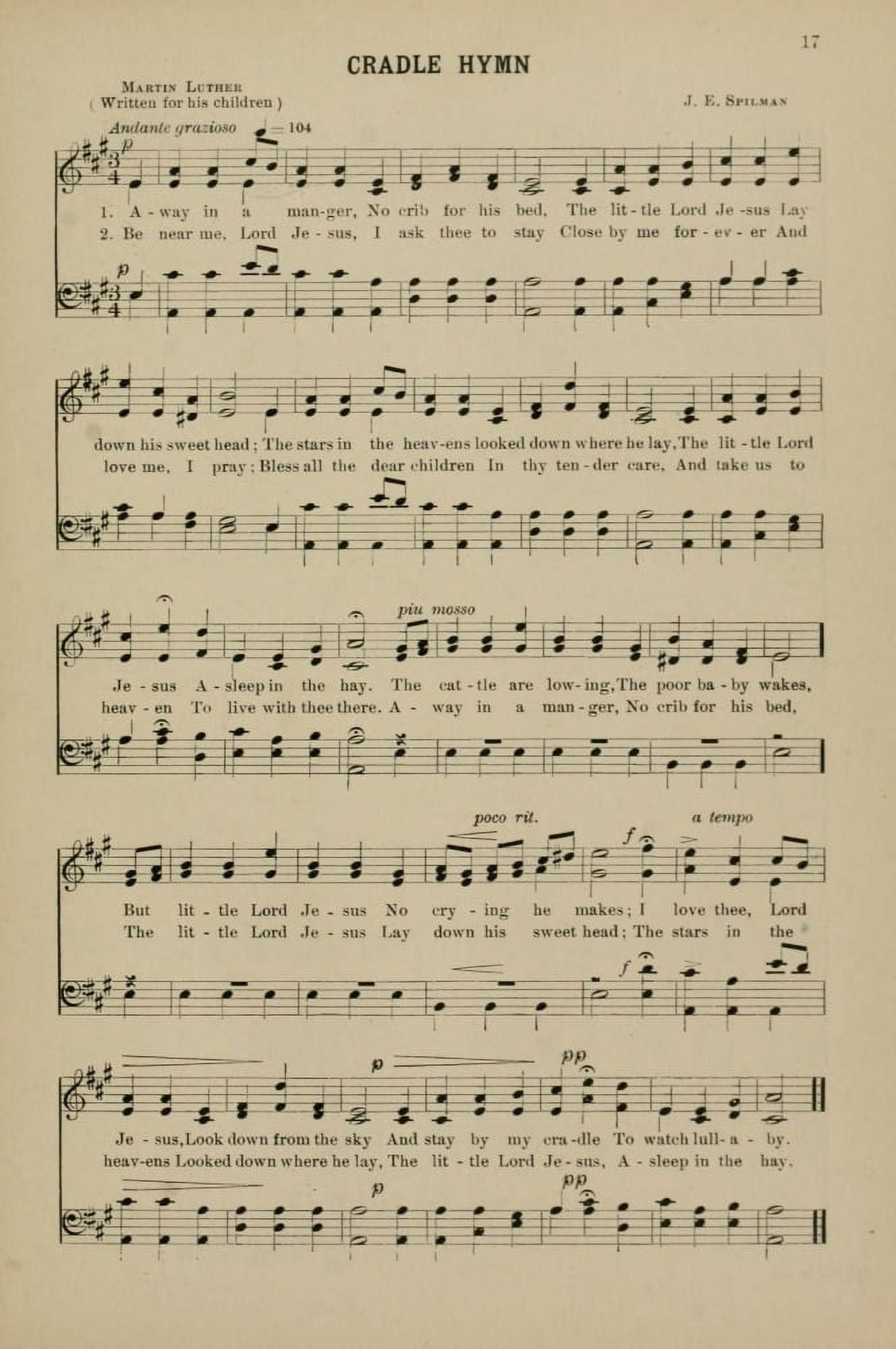 Away in a Manger Spilman (1812-1896) & Luther (1483-1546) Christmas Carols & Hymns 1910 Canvas Art - (18 x 24)