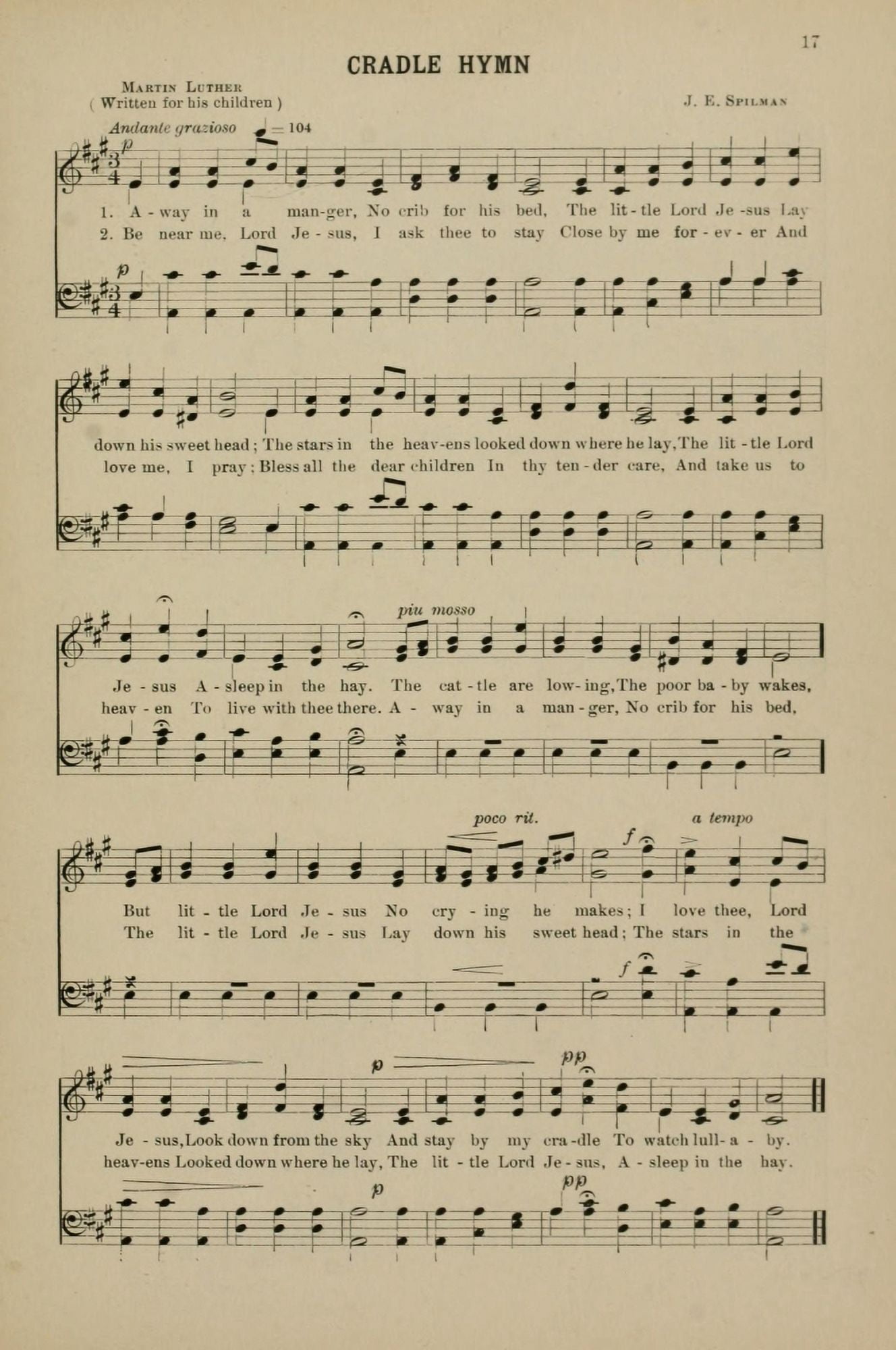 Away in a Manger Spilman (1812-1896) & Luther (1483-1546) Christmas Carols & Hymns 1910 Canvas Art - (24 x 36)