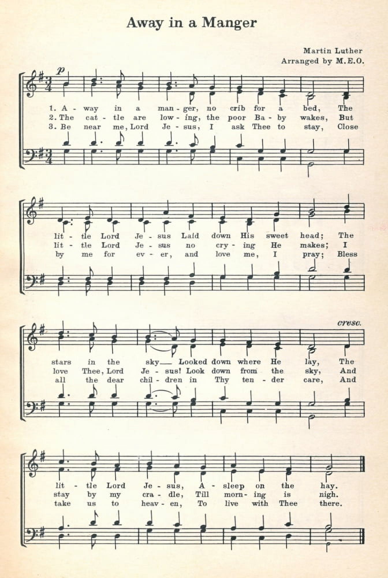 Away in a Manger Spilman (1812-1896) & Luther (1483-1546) NoÔø?ls Christmas Carols 1932 Canvas Art -  (24 x 36)