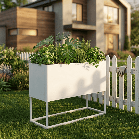 AwayHome 30.5"H x 15"W x 38"L Outdoor Raised Metal Planter Box with Legs,All-Weather Rectangular Outdoor Flower Box,White
