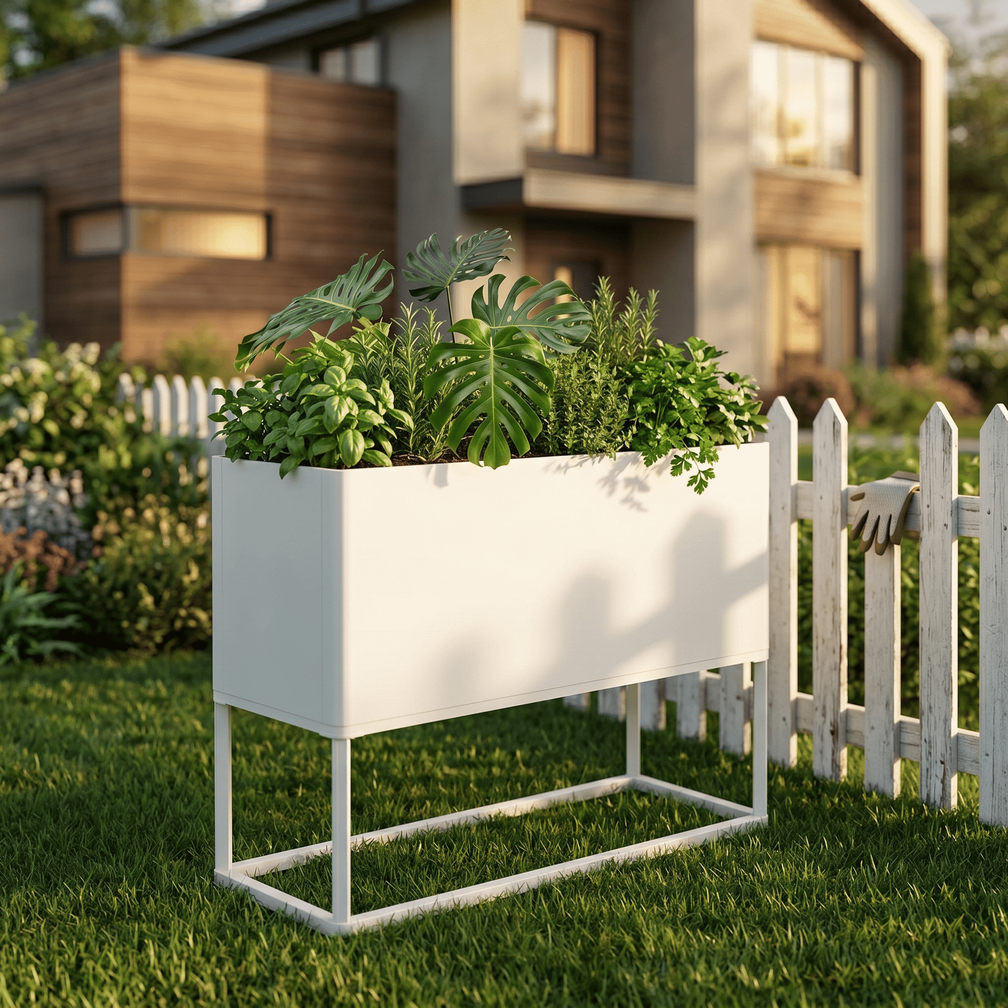 AwayHome White Rectangular Outdoor Raised Metal Planter Box, 30.5