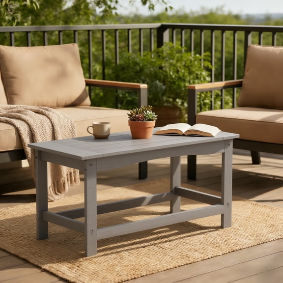 AwayHome 35" Rectangle HIPS Outdoor Coffee Table for Patio,All-Weather Small Outdoor Table for Deck Balcony Garden Porch Poolside,Gray