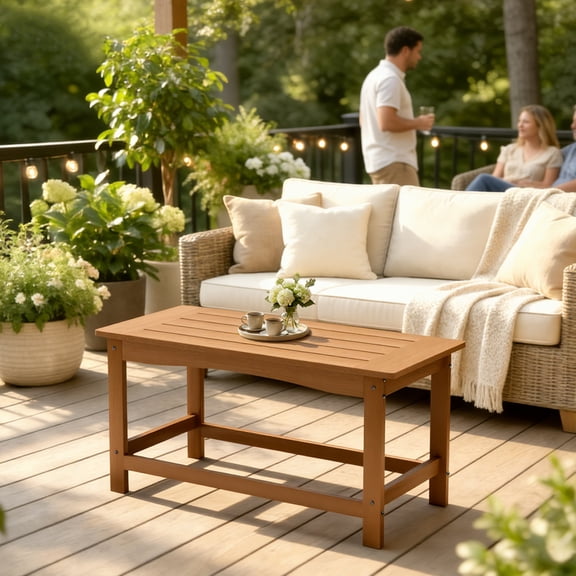 AwayHome 35" Rectangle HIPS Outdoor Coffee Table for Patio,All-Weather Small Outdoor Table for Deck Balcony Garden Porch Poolside,Teak