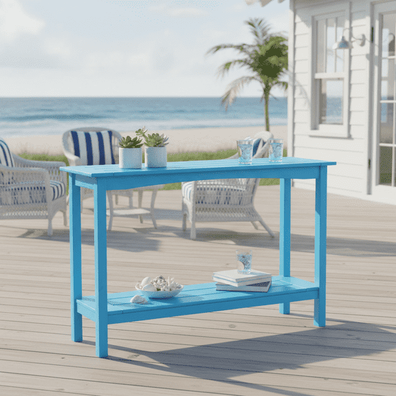 AwayHome 48" HIPS Outdoor Console Table for All-Weather,2-Shelf Side Table for Patio,Blue