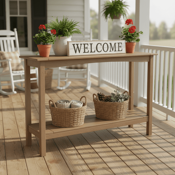 AwayHome 48" HIPS Outdoor Console Table for All-Weather,2-Shelf Side Table for Patio,Brown
