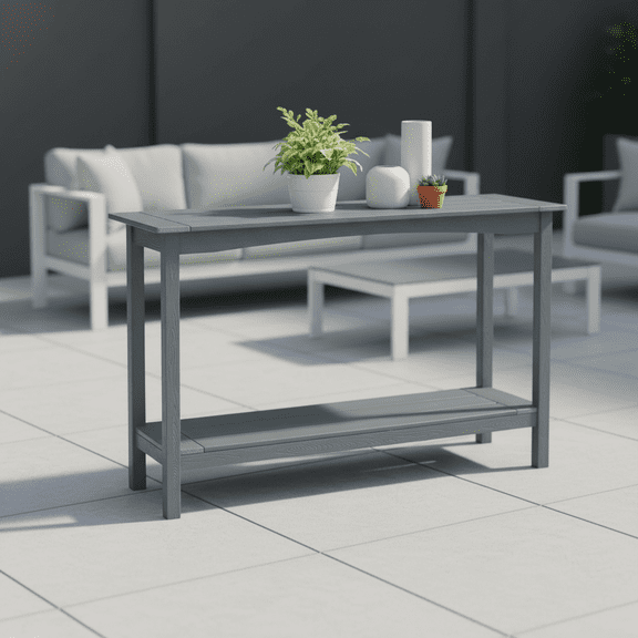 AwayHome 48" HIPS Outdoor Console Table for All-Weather,2-Shelf Side Table for Patio,Gray