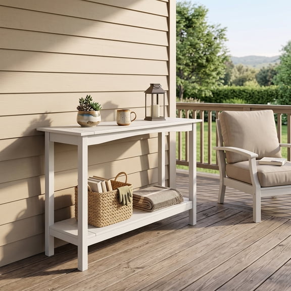 AwayHome 48" HIPS Outdoor Console Table for All-Weather,2-Shelf Side Table for Patio,White