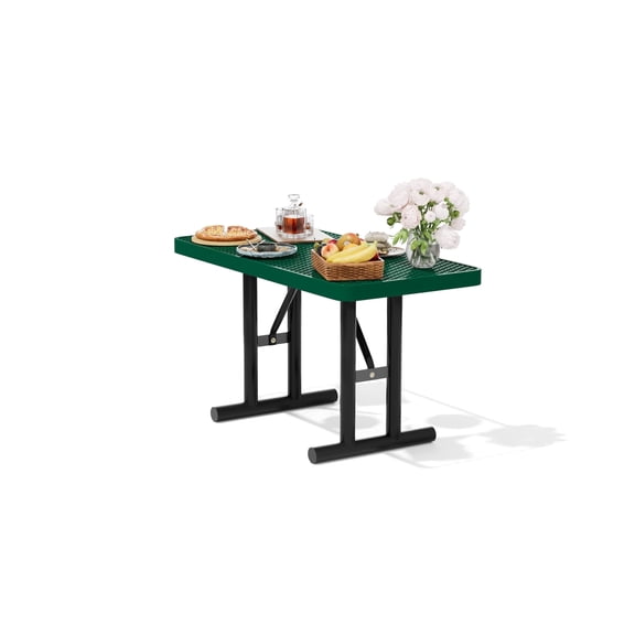 AwayHome 4FT Metal Patio Picnic Tables with Umbrella Hole Thermoplastic Coated Commercial Rectangular Picnic Table, Surface Mounted, Green
