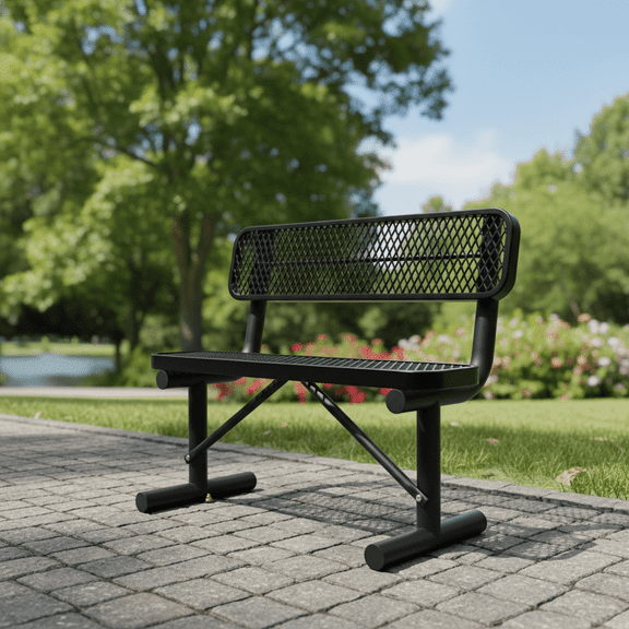 AwayHome 4ft Heavy Duty Mesh Metal Outdoor Park Bench with Backrest & Steel Frame,Black