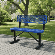 AwayHome 4ft Heavy Duty Mesh Metal Outdoor Park Bench with Backrest & Steel Frame,Blue