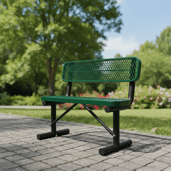 AwayHome 4ft Heavy Duty Mesh Metal Outdoor Park Bench with Backrest & Steel Frame,Green