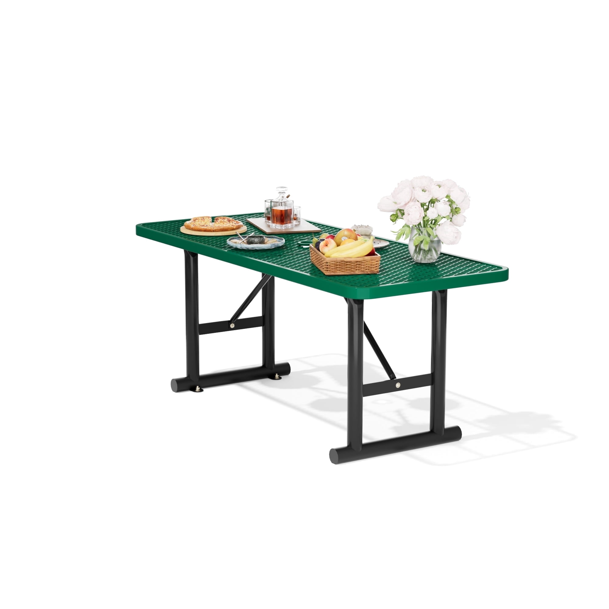 AwayHome 6FT Metal Patio Picnic Tables with Umbrella Hole Thermoplastic ...