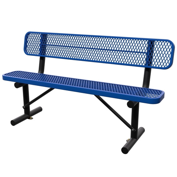 AwayHome 6ft Heavy Duty Mesh Metal Outdoor Park Bench with Backrest & Steel Frame,Blue