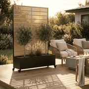 AwayHome 73H x 16D x 47W Matte Khaki Metal Planter Box with Louvered Privacy Screen on Wheels