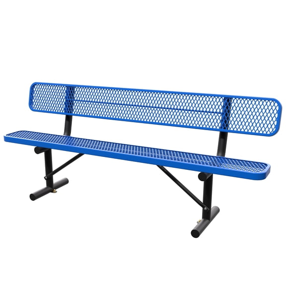 AwayHome 8ft Heavy Duty Mesh Metal Outdoor Park Bench with Backrest & Steel Frame,Blue