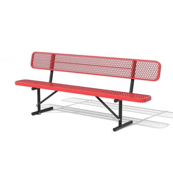 AwayHome 8ft Heavy Duty Mesh Metal Outdoor Park Bench with Backrest & Steel Frame,Red