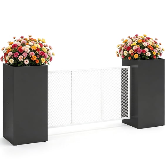 AwayHome Black Square Metal Tall Planter Box Outdoor Planters with White Mesh Fence, Removable Insert Shelf, Weatherproof, 2 Count