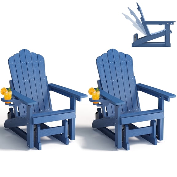 AwayHome HDPE Outdoor Glider Chair with 3-Position Adjustable Backrest Patio Glider Rocker All-Weather Porch Glider,Blue(2Pcs)