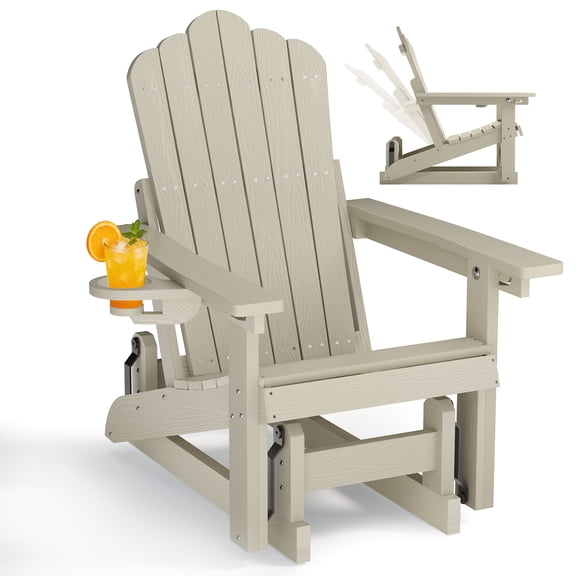 AwayHome HDPE Outdoor Glider Chair with 3-Position Adjustable Backrest Patio Glider Rocker All-Weather Porch Glider,Champagnene