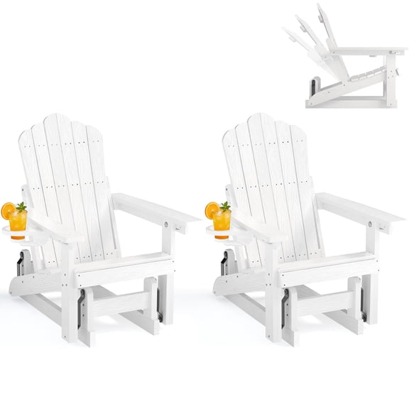AwayHome HDPE Outdoor Glider Chair with 3-Position Adjustable Backrest Patio Glider Rocker All-Weather Porch Glider,White(2Pcs)