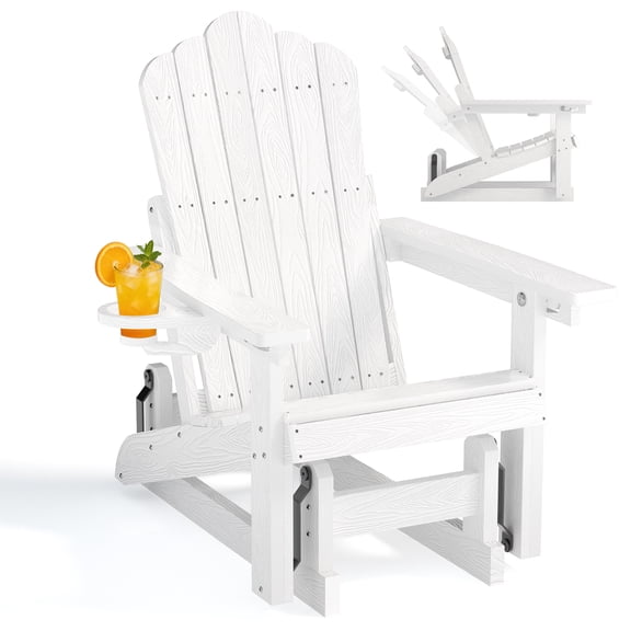 AwayHome HDPE Outdoor Glider Chair with 3-Position Adjustable Backrest Patio Glider Rocker All-Weather Porch Glider,White