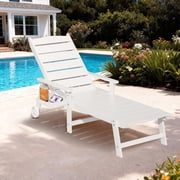 AwayHome HIPS Outdoor Chaise Lounge with Rolling and Adjustable Backrest, White