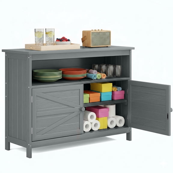 AwayHome HIPS Outdoor Side Table Storage Cabinet, Modern Weatherproof with Magnetic Doors,Gray