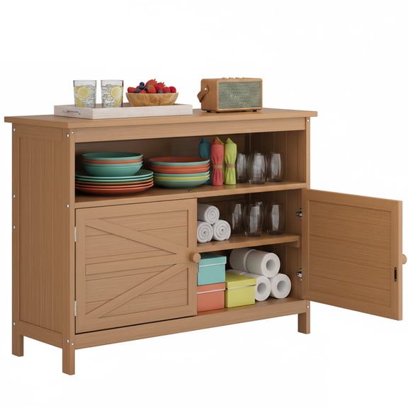 AwayHome HIPS Outdoor Side Table Storage Cabinet, Modern Weatherproof with Magnetic Doors,Teak