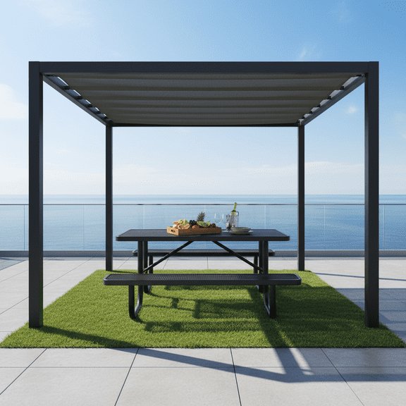 AwayHome Outdoor 4FT Rectangular PIcnic Table Set with 2 Benches and Umbrella Hole,All-Weather Picnic Table for Commercial,Black