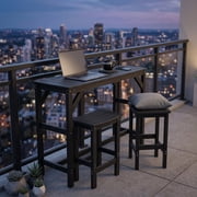 AwayHome Outdoor HIPS Patio Bar Set 3-Piece, 55 Table with 2 Stools, All Weather Balcony Poolside Furniture, Black