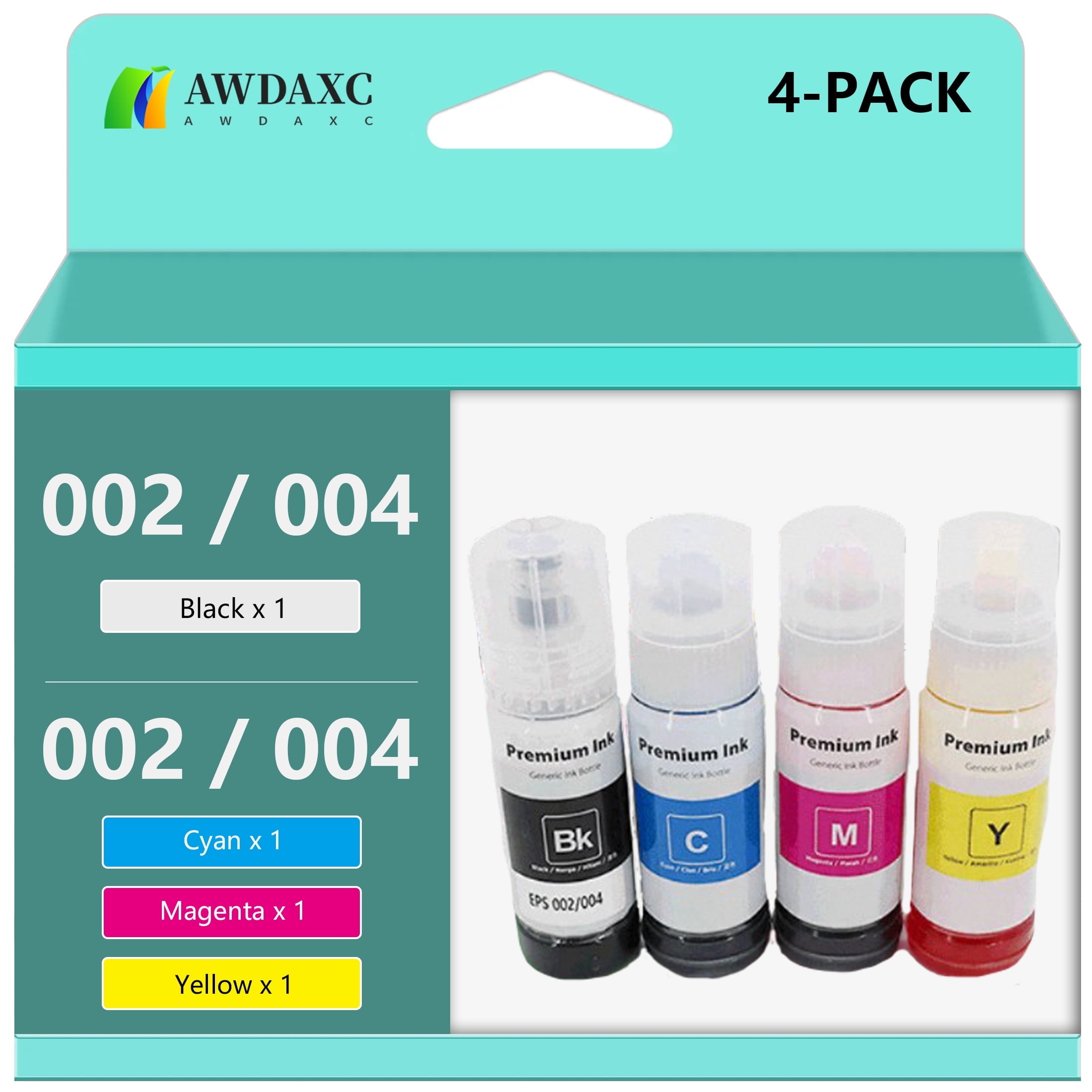 Awdaxc Compatible Ink Cartridges For Epson 002/004,Suitable For Epson L3251 L3253 L3119 L3108 L3156 Printers, 1-Black 3-Color,（Black x 4500 Pages，Color x 7500 Pages）