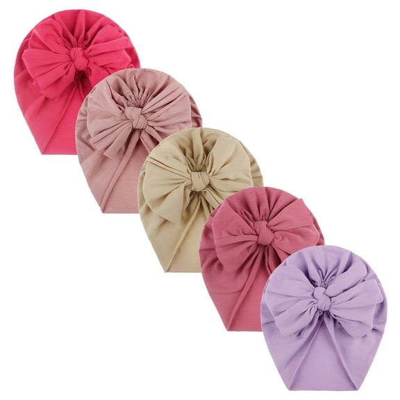 Awdenio 5 Pack Knotted Big Bowknot Hair Bow Turban Hats Beanie Caps Headwraps for Baby Girls Infants Toddlers Kids