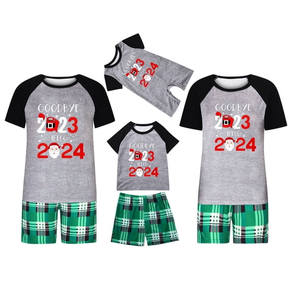 Awdenio Baby Christmas Pajamas for Family Xmas Matching Sets Short Sleeve Shirts and Plaid shorts Santa Christmas Tree Sleepwear Two-piece Sets