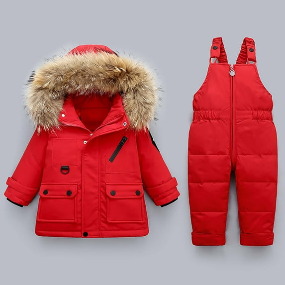 Awdenio Baby Kids' One-Piece Rompers, Winter Baby Boys Girls Thickened Down Jacket Strap Pants Two-piece Suit
