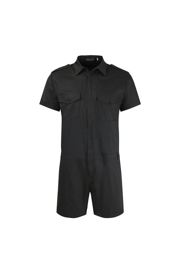 Basketball Shorts Men Zip-Front Shorts Coverall Short Sleeve Casual Overalls Work Wear One Piece Slim Fit Rompers Jumpsuits with Chest Pockets