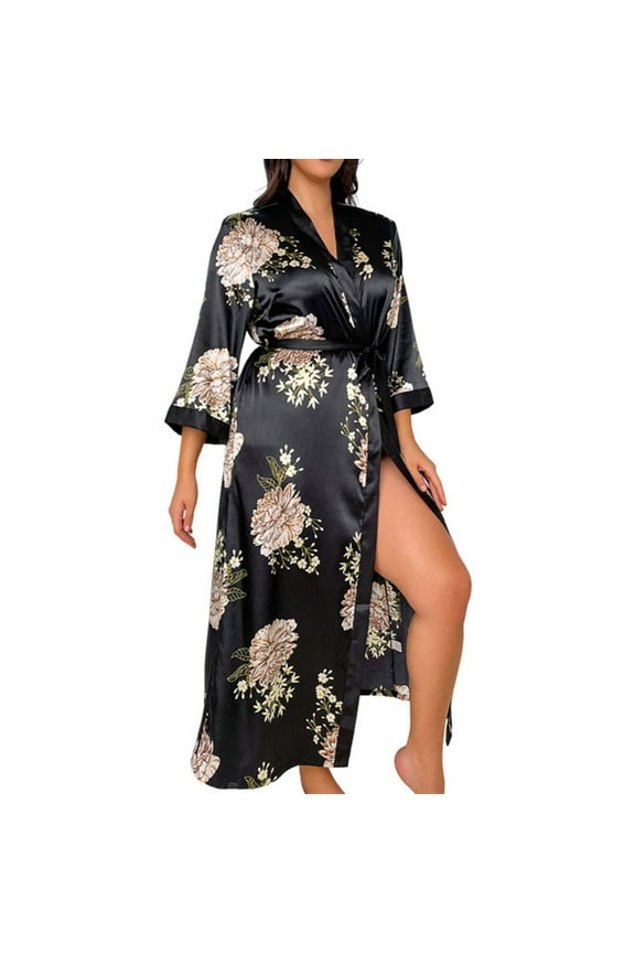 Awdenio Bathrobes For Women Peacock Kimono Silky Satin Pajamas Long Dressing Lightweight Soft Housecoat Loungewear