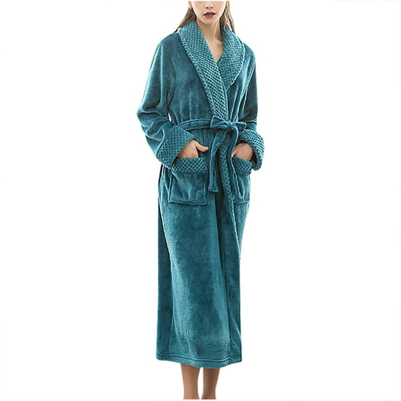 Awdenio Bathrobes For Women Winter Warm Nightgown Couple Robes Pajamas Solid Long Sleeve Drawstring Housecoat Loungewear