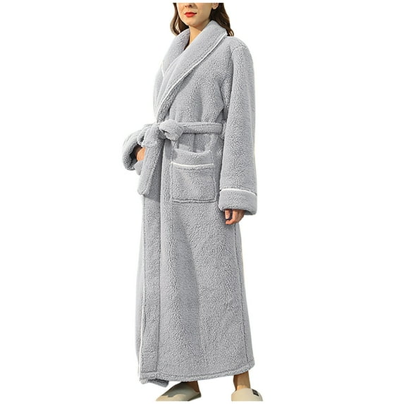 Awdenio Bathrobes For Women Winter Warm Nightgown Couple Robes Pajamas Solid Long Sleeve Drawstring Housecoat Loungewear