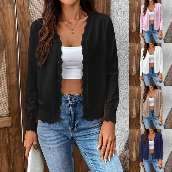 Awdenio Beach Wacation Clothes for Women Long Sleeve V-Neck Button Down Cardigan Knit Shrugs Sweater