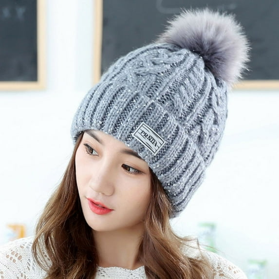 Awdenio Beanies Hats Fashion Keep Warm Winter Foldable Solid Women Knit Ladies Thick Hat