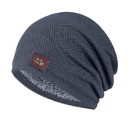 Awdenio Beanies Hats Knitted Hat Men And Winter Solid Color Piles Of Tab Hats Keep Warm Ski Plus Velvet Hat