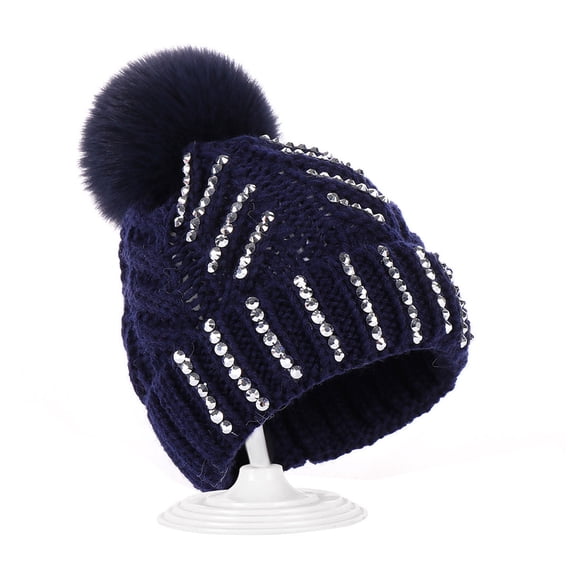 Awdenio Beanies Hats Mom And Baby Rhinestone Knitting Wool Hemming Hat Keep Warm Winter Ball Hat Cap