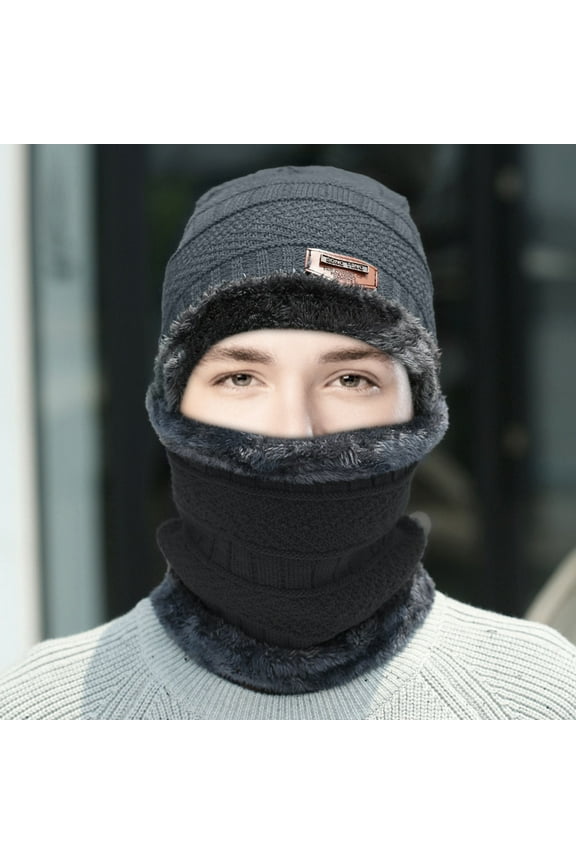 Awdenio Beanies Hats Winter Thermal Plush Hat Scarf Woolen Cap Cycling Windproof Cap Two-piece Suit