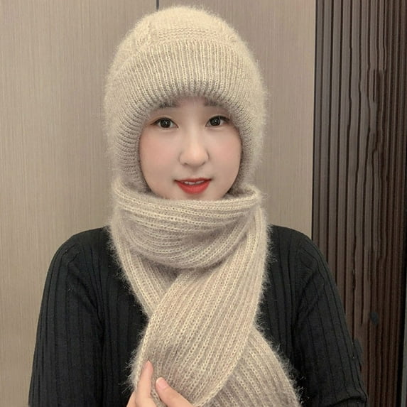 Awdenio Beanies Hats Winter Women Solid Color Fashion Padded Thickened Hat Scarf Warm Ear Protection Head Warm Wind And Snow Hat