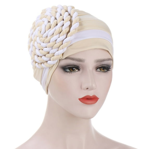 Awdenio Beanies Hats Women India Hat Patchwork Braid Muslim Ruffle Chemo Hat Beanie Wrap Cap
