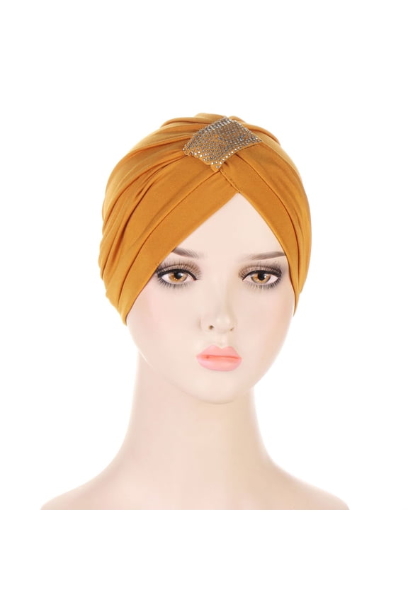 Awdenio Beanies Hats Women Solid Rhinestone India Muslim Ruffle Chemo Hat Wraps Turbans Beanie Cap Headwraps