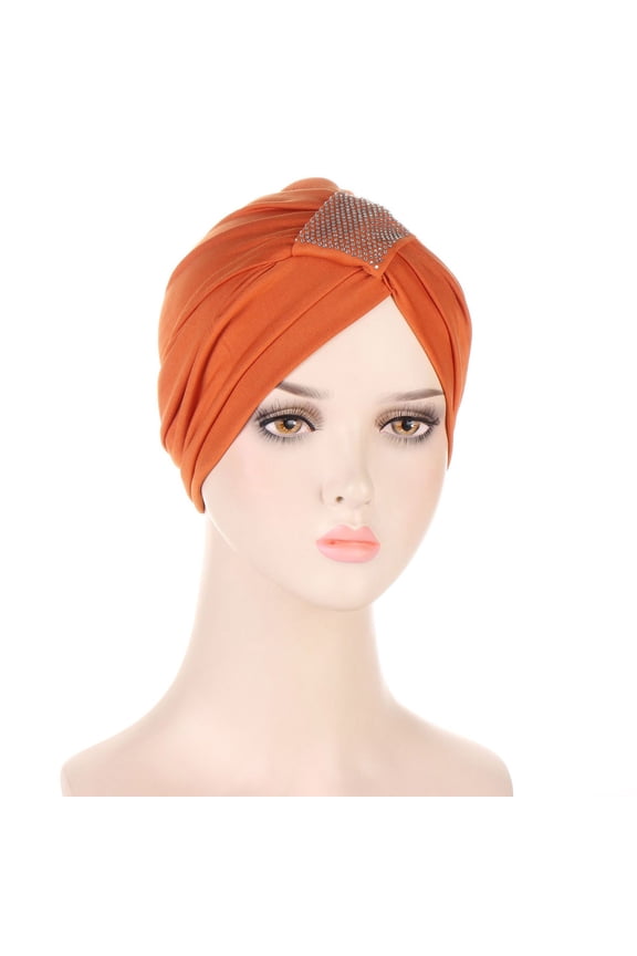 Awdenio Beanies Hats Women Solid Rhinestone India Muslim Ruffle Chemo Hat Wraps Turbans Beanie Cap Headwraps